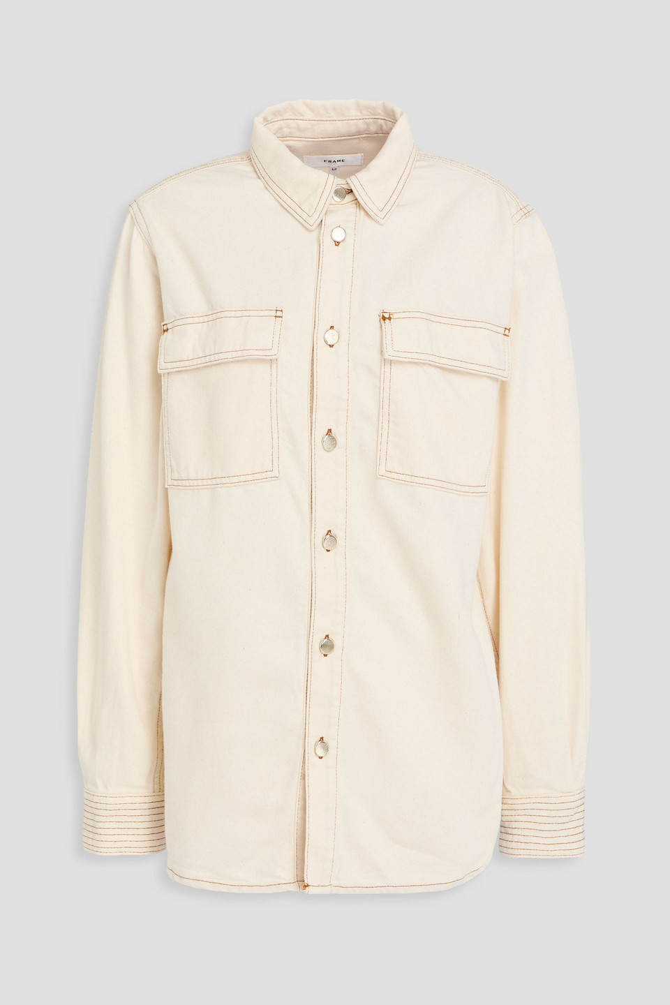 Frame Trapunto Oversize Cotton Blend Denim Button-up Shirt In White