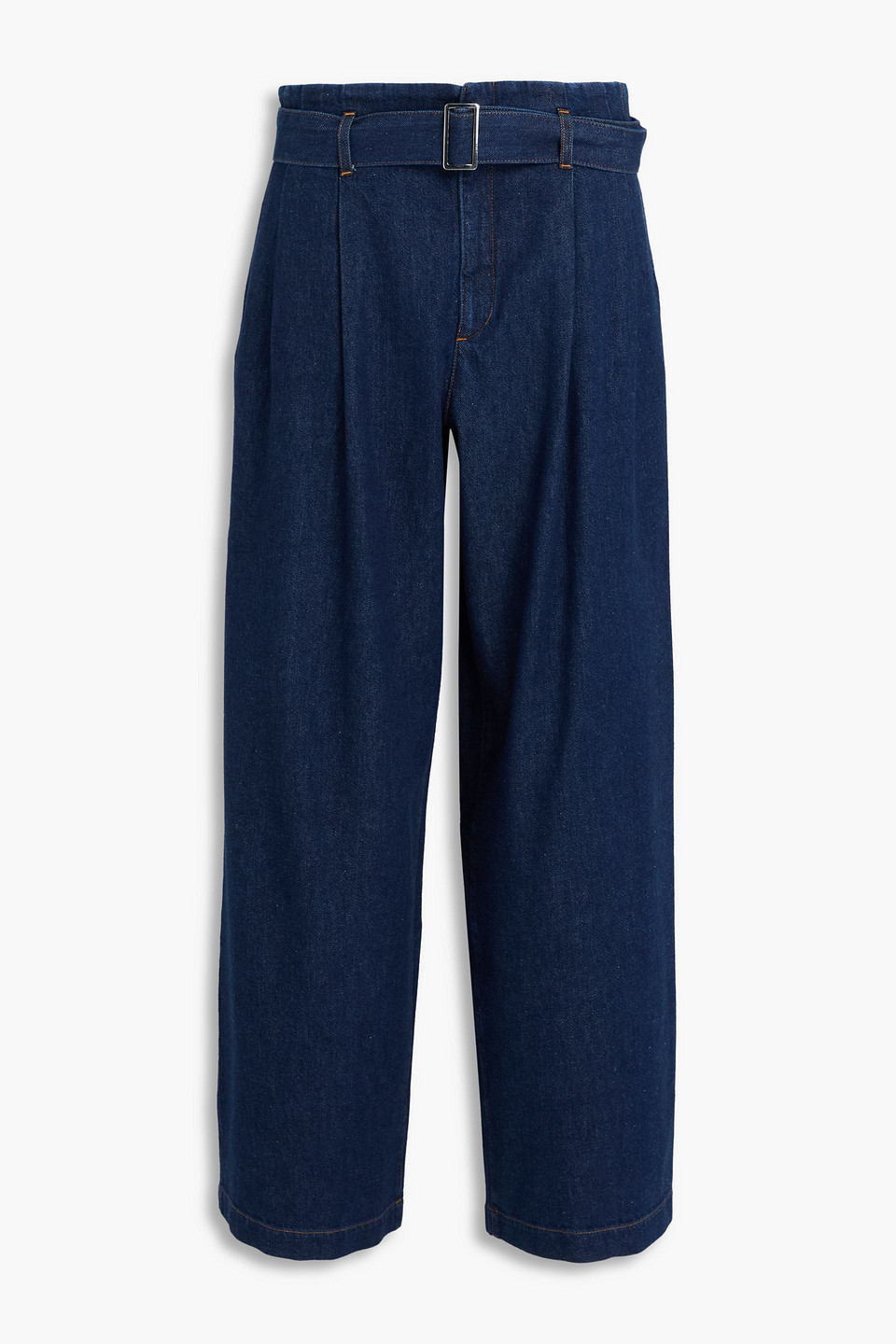 Frame The Paper Bag Belted Pleated High-rise Wide-leg Jeans In Blue