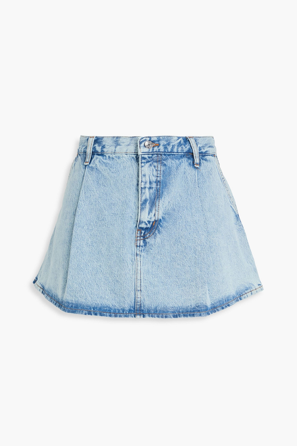 Frame Pleated Denim Mini Skirt In Blue