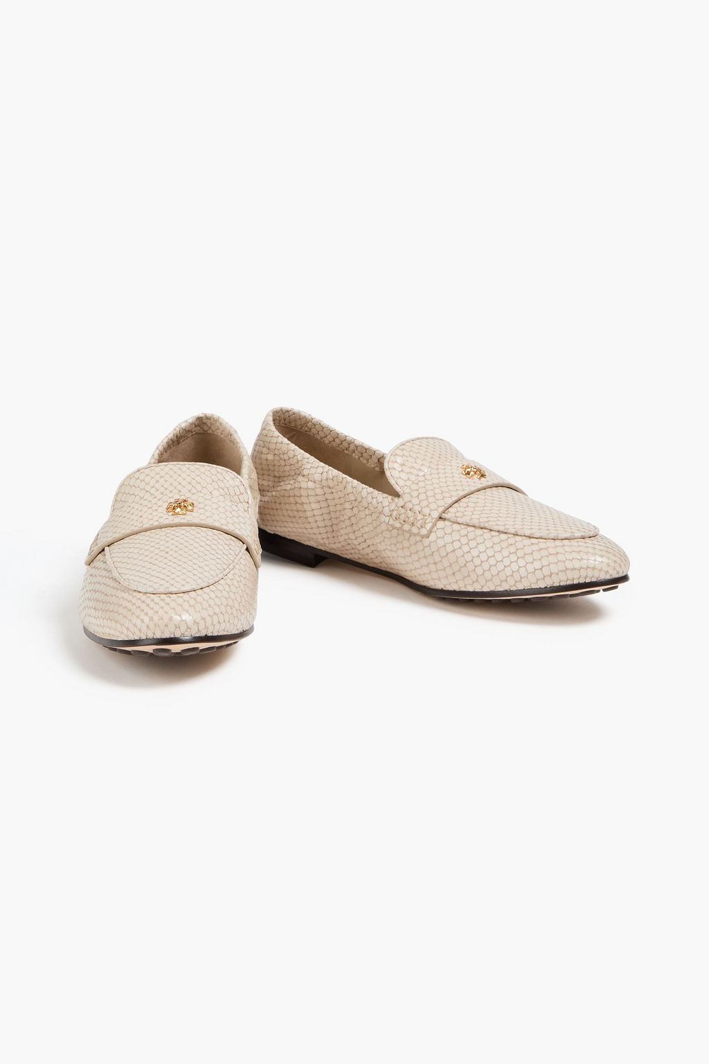 TORY BURCH Embellished snake-effect leather loafers