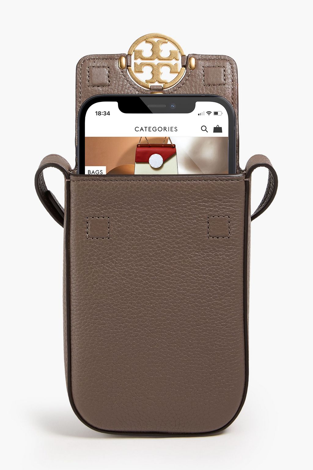 TORY BURCH Miller pebbled-leather phone pouch