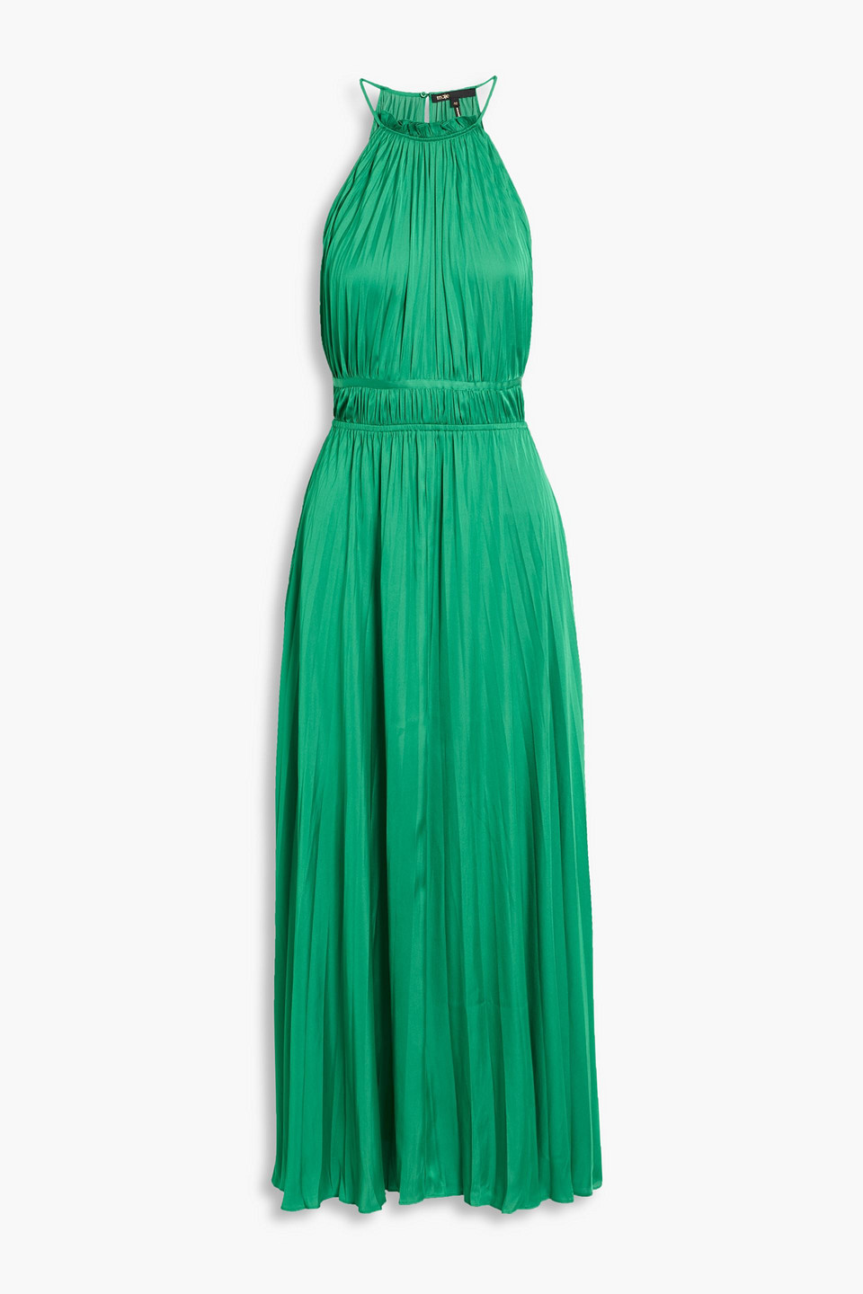 Maje Gathered Satin Maxi Dress In Green