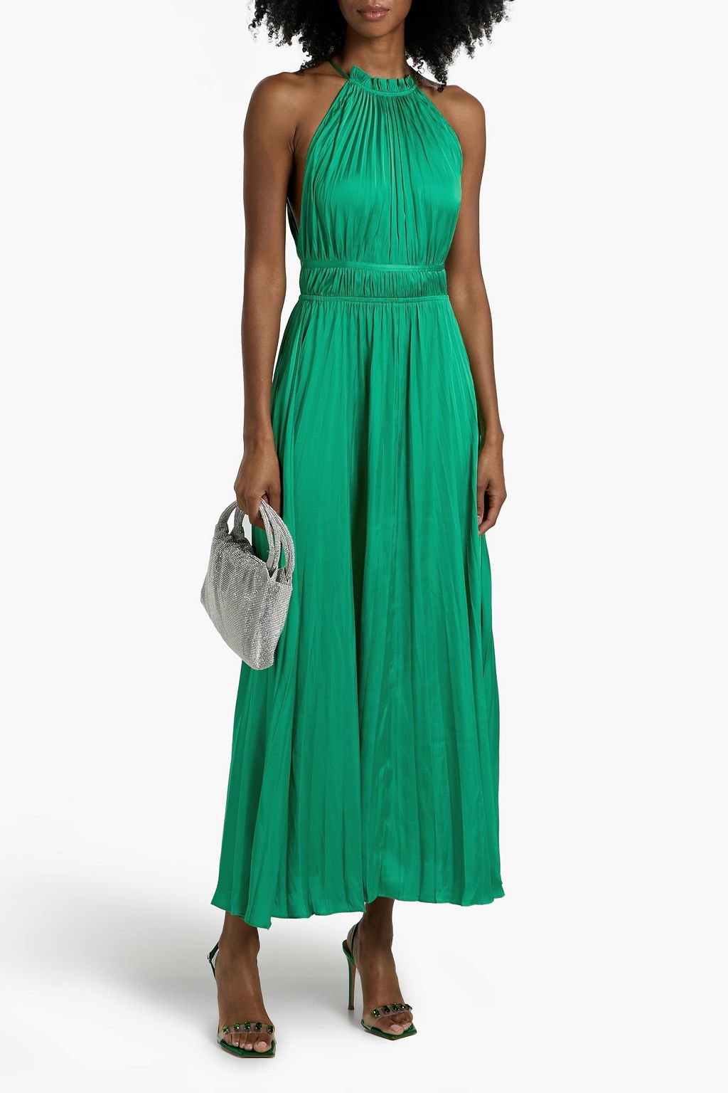 MAJE Gathered satin maxi dress