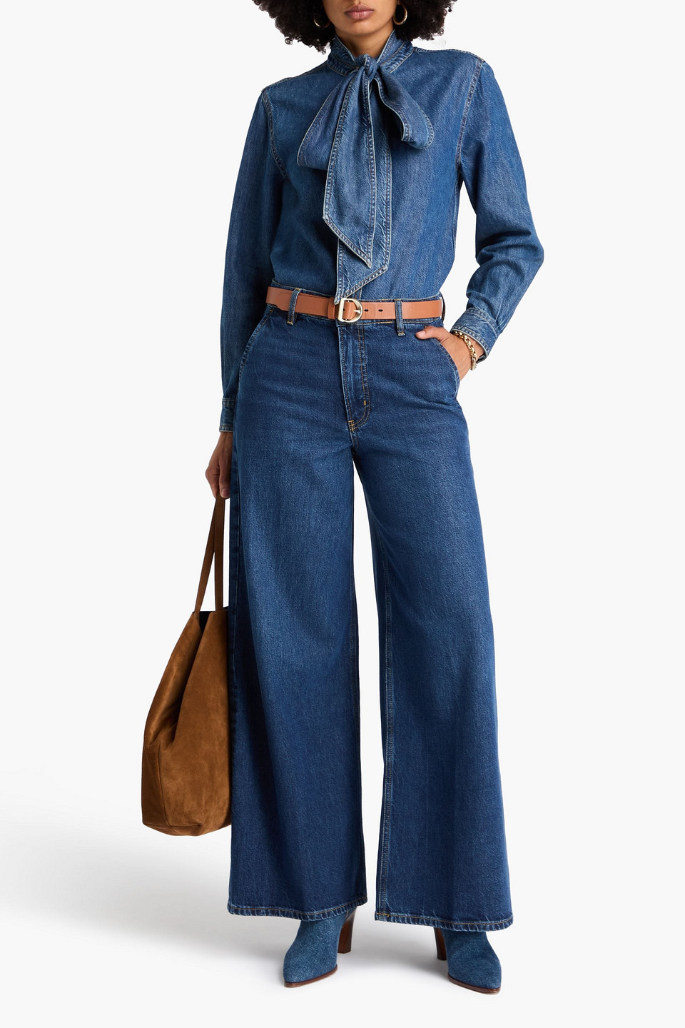  Frame - The Secretary Pussy-bow Denim Blouse - Blue - S 
