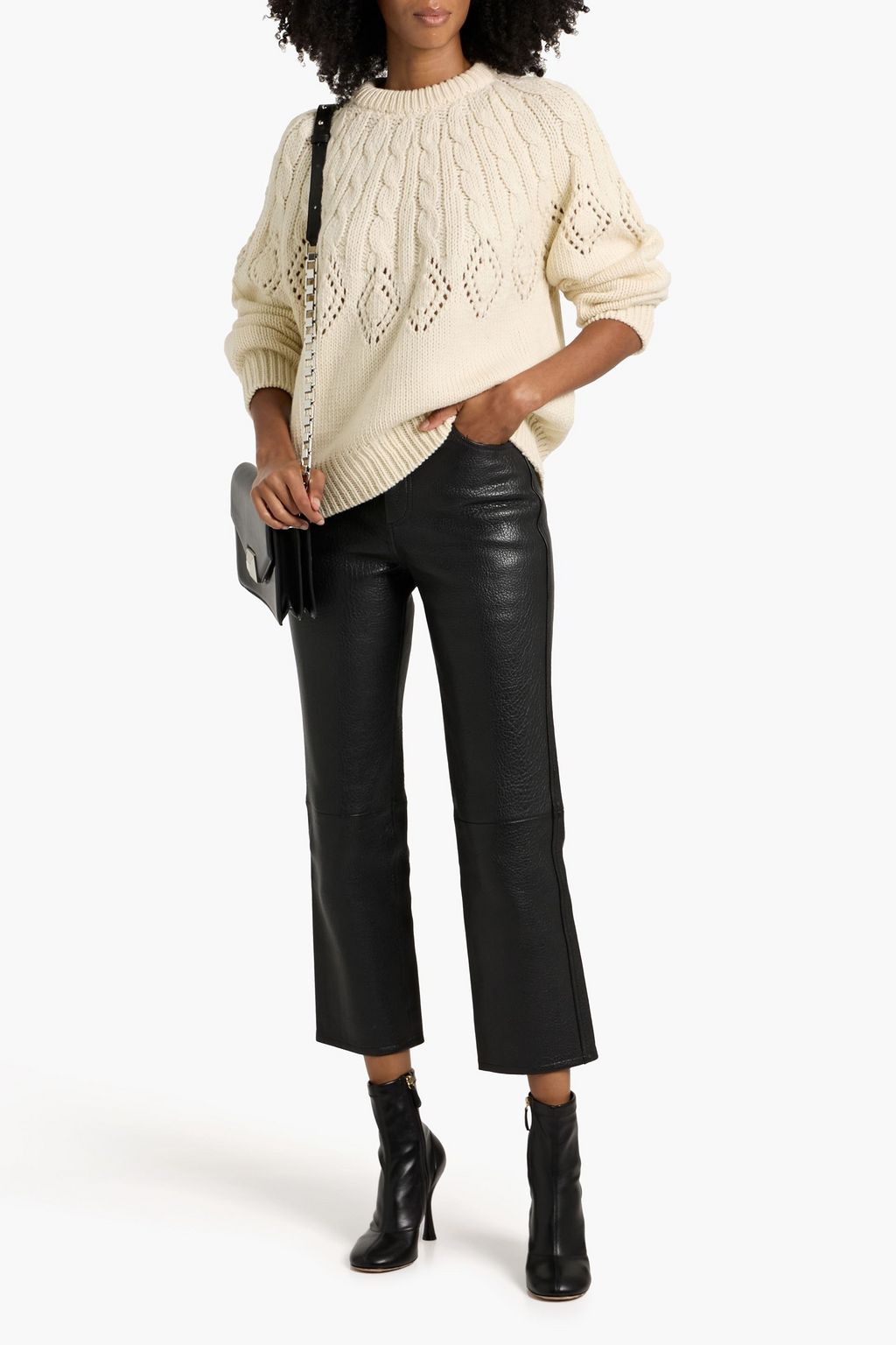 A.L.C. Cameron cropped textured-leather straight-leg pants