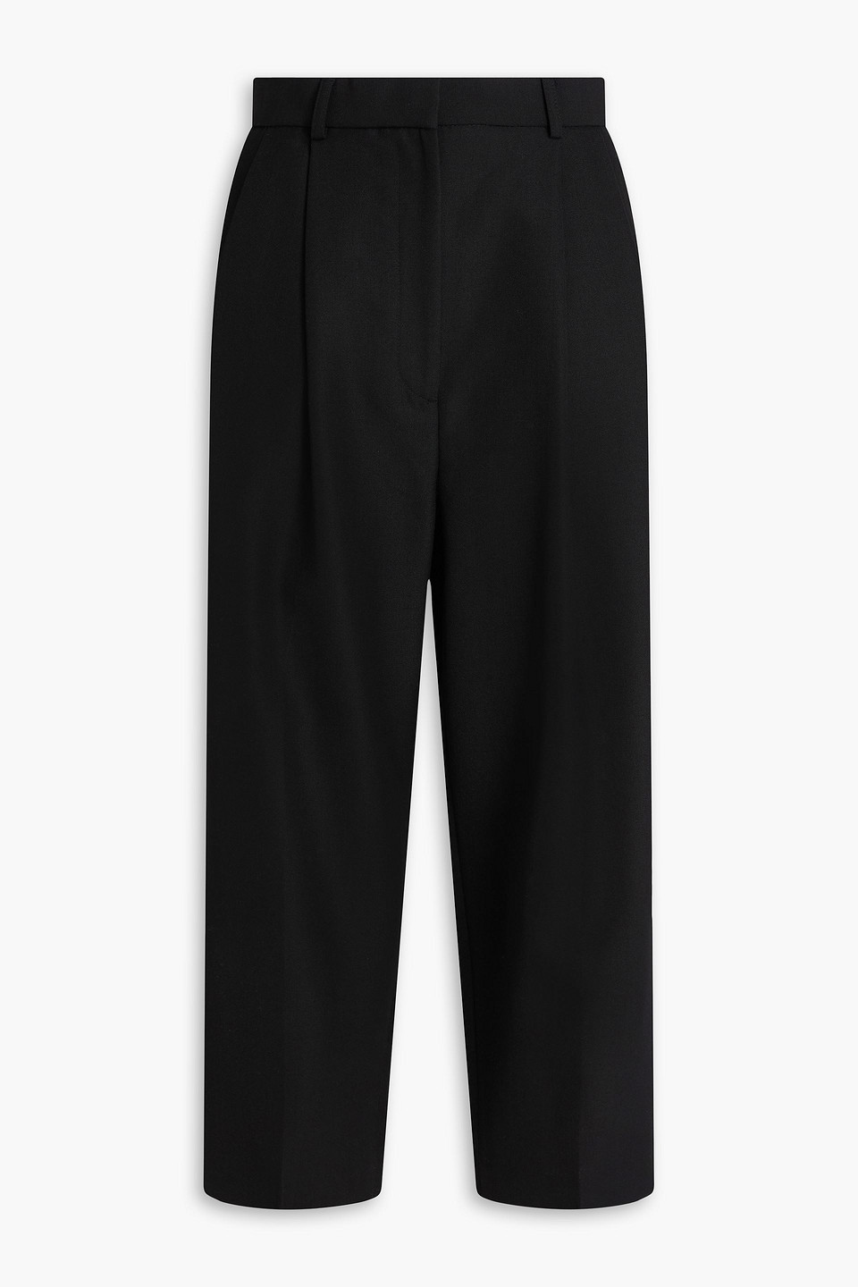 Totême Cropped Pleated Grain De Poudre Straight-leg Pants In Black