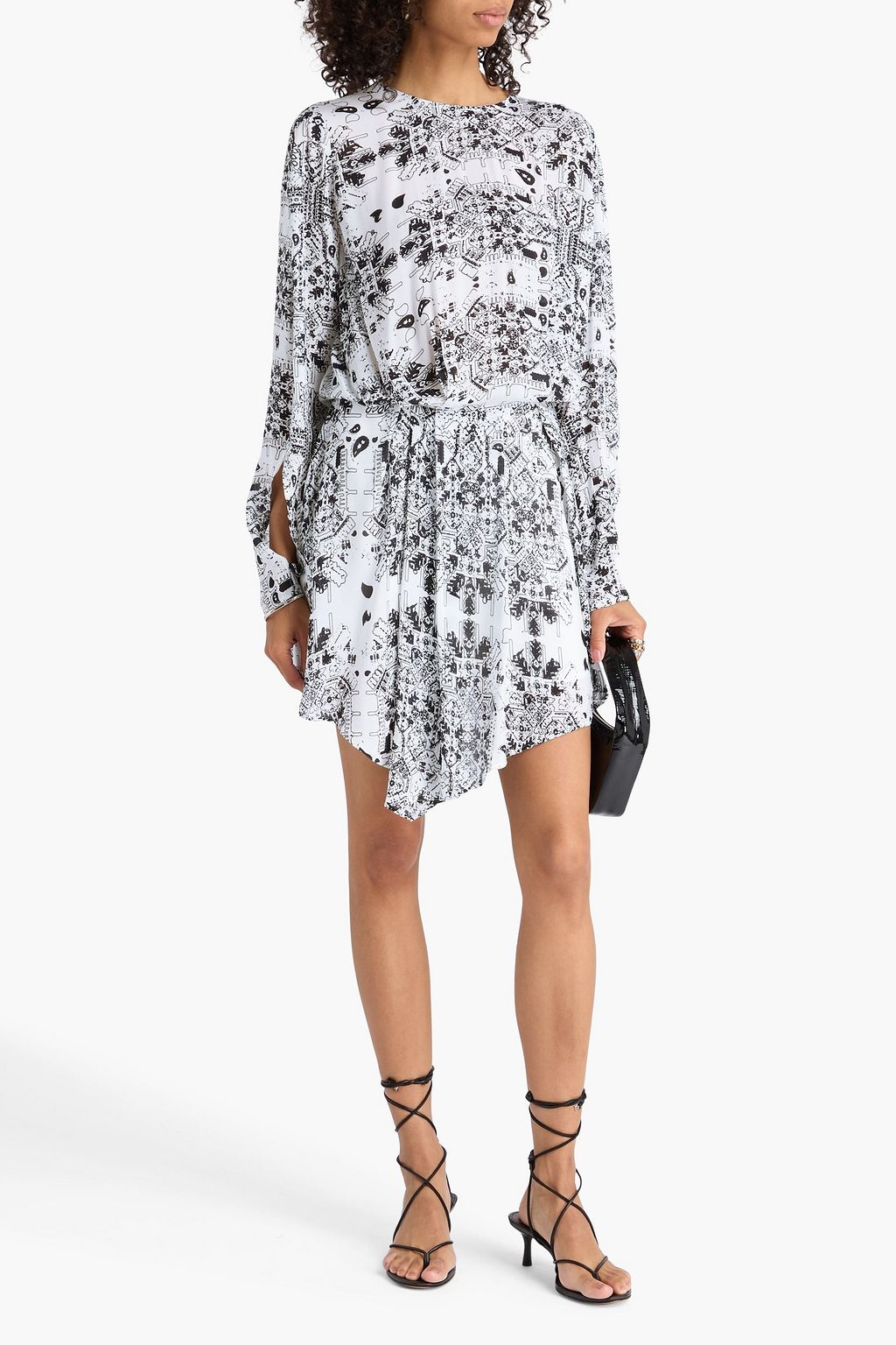 IRO Asymmetric cutout printed crepe de chine dress