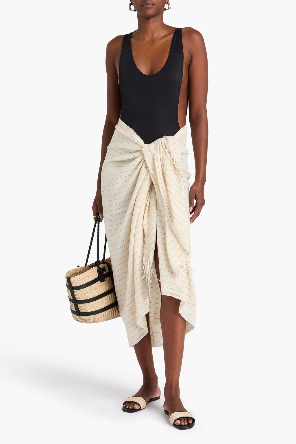 TOTEME Striped cotton-gauze pareo