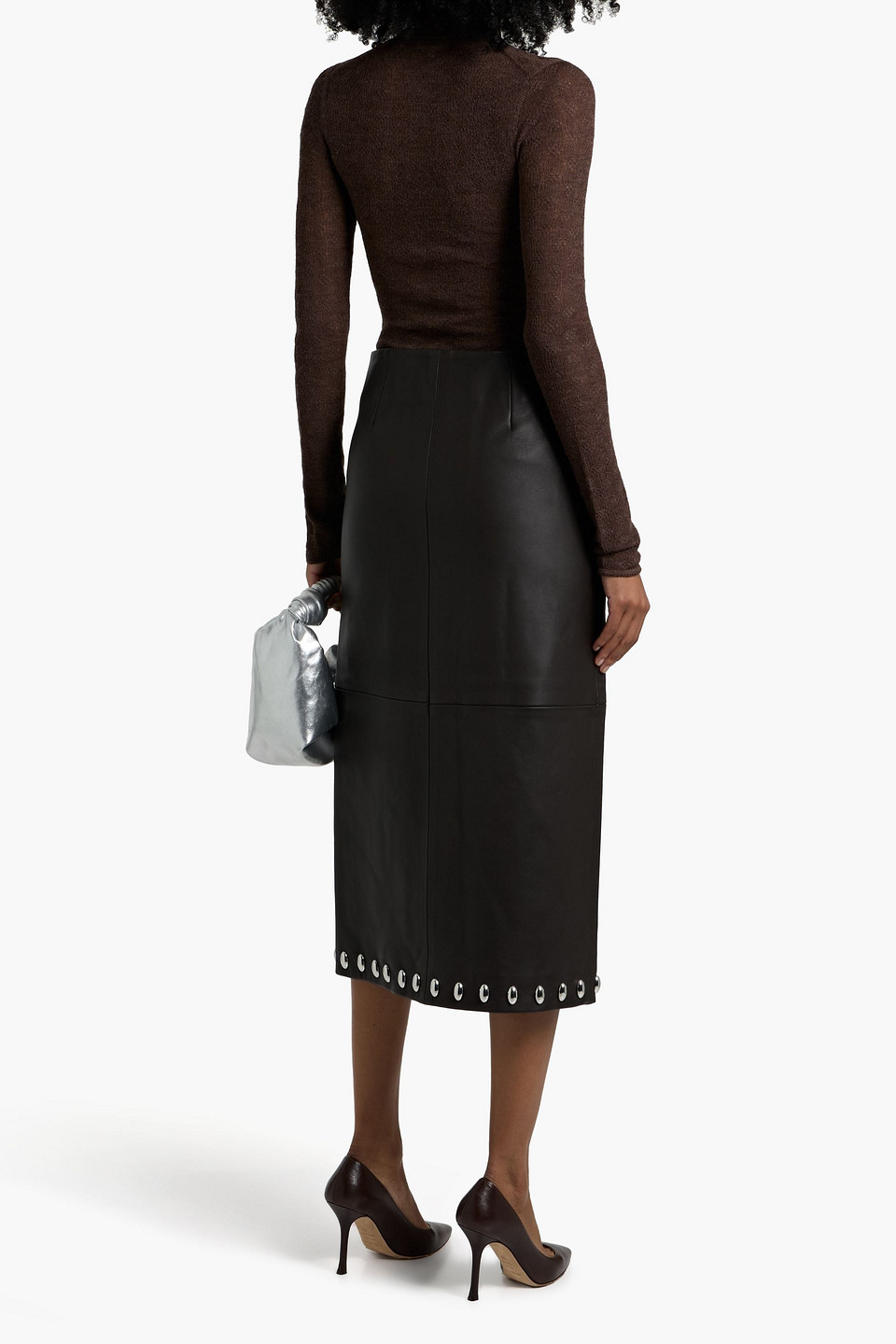 A.l.c Naomi Studded Leather Midi Skirt In Brown