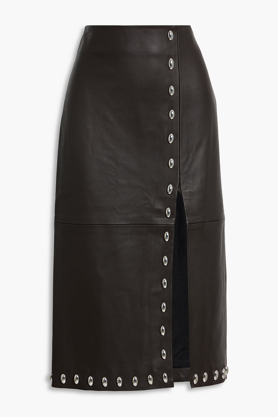 A.l.c Naomi Studded Leather Midi Skirt In Brown