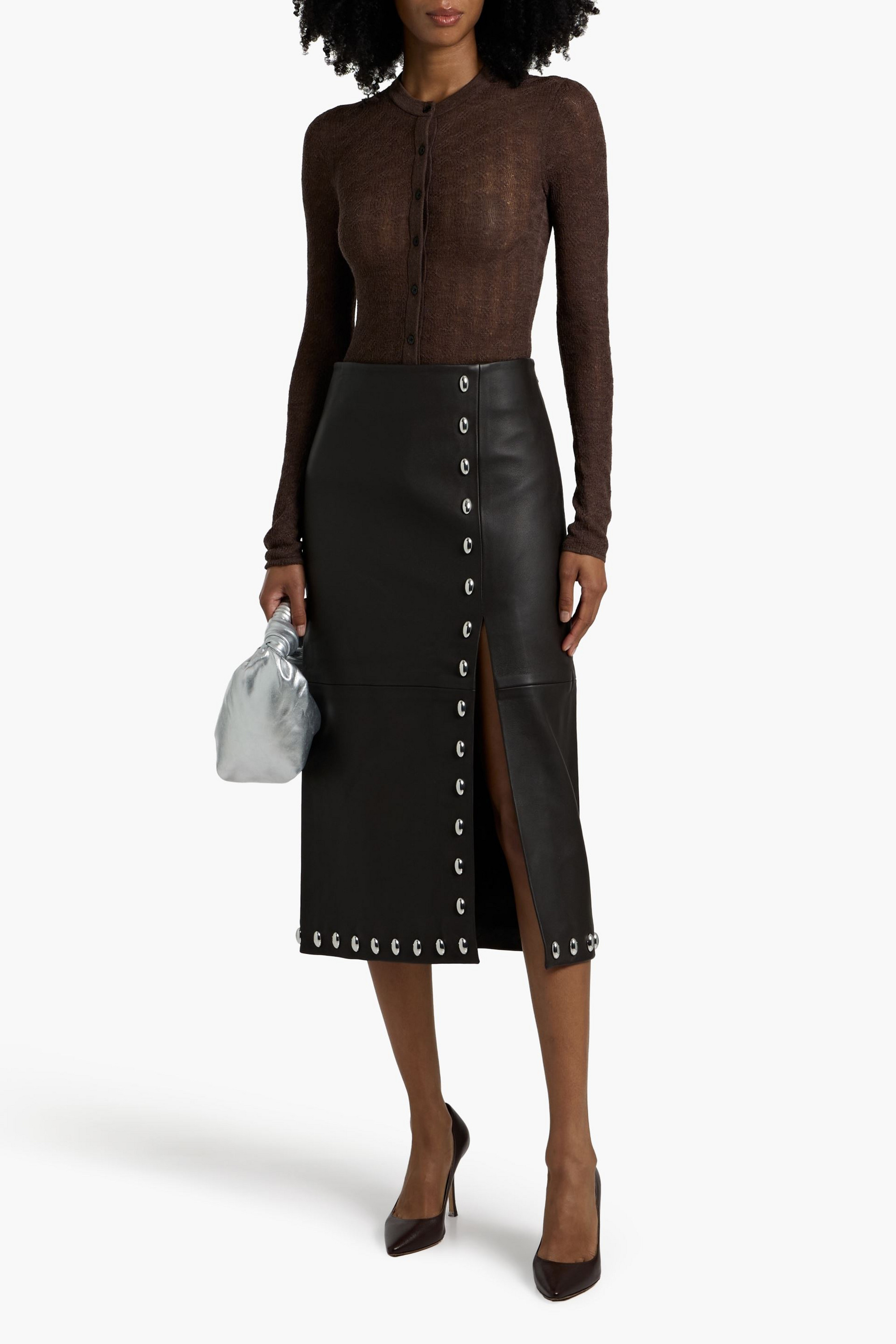 A.L.C. Naomi studded leather midi skirt