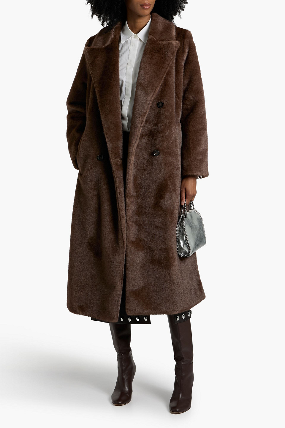 A.l.c Double-breasted Plush Coat In Brown