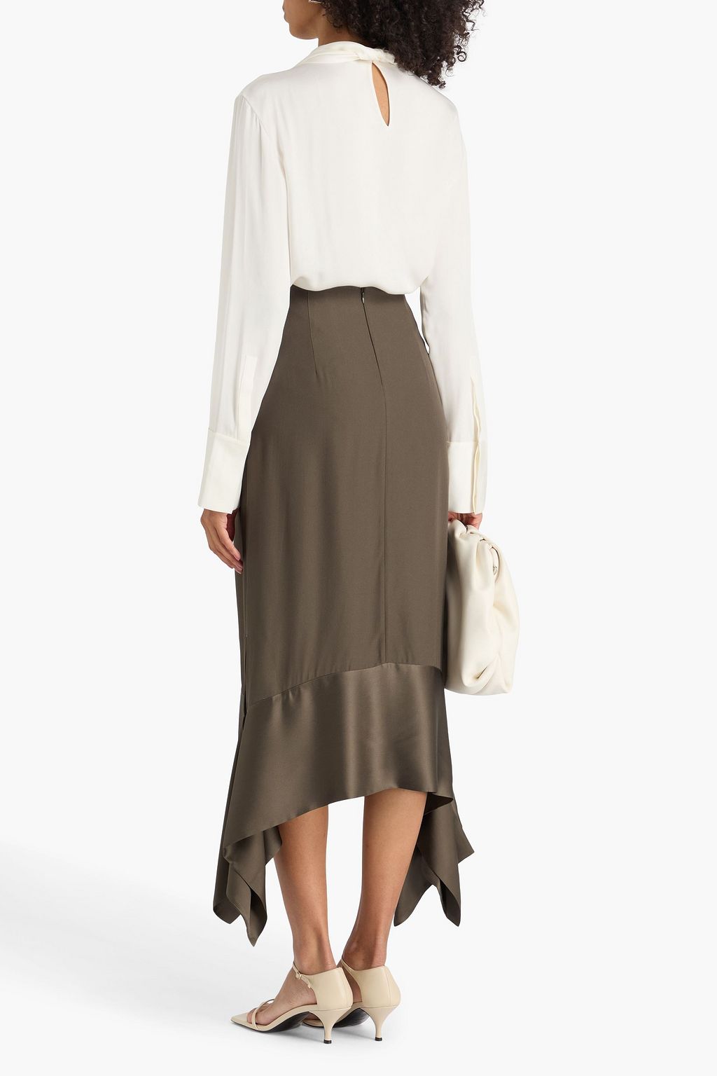 TOTEME Satin-trimmed asymmetric crepe maxi skirt