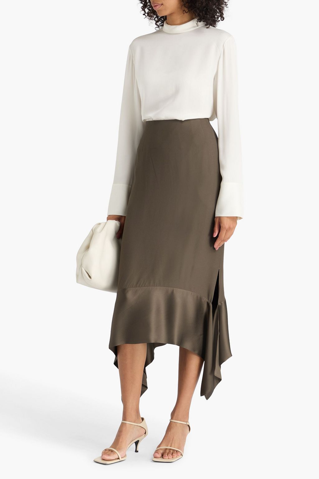 TOTEME Satin-trimmed asymmetric crepe maxi skirt