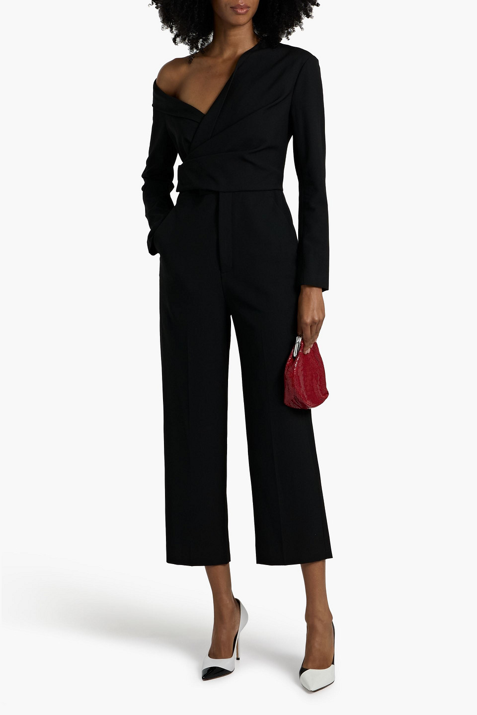 A.l.c Skyla Asymmetric Cropped Twill Jumpsuit In Black