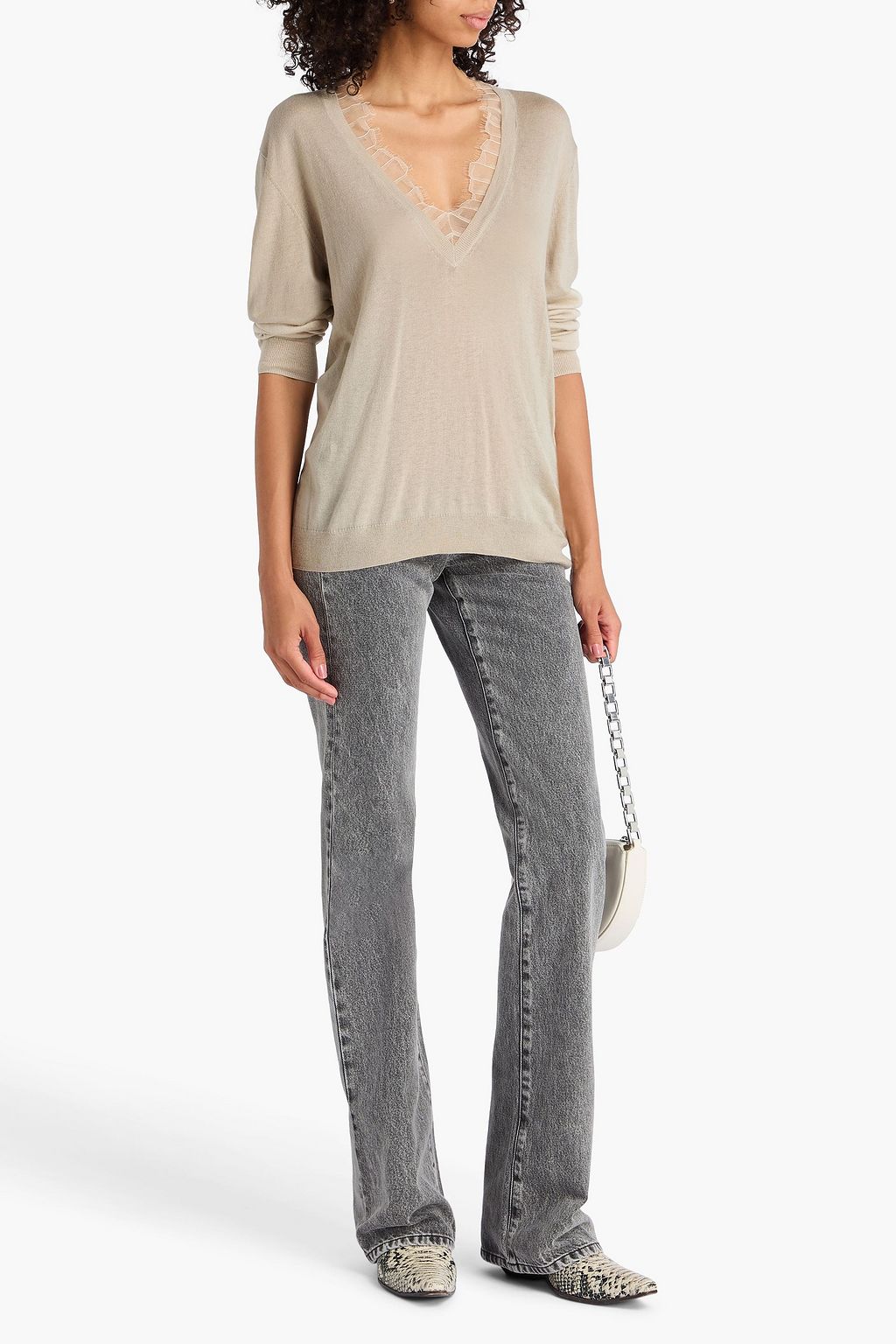 IRO Lace-trimmed cotton and silk-blend sweater