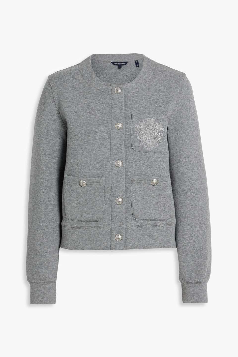Veronica Beard Jenning Embroidered Cotton-blend Jersey Jacket In Gray