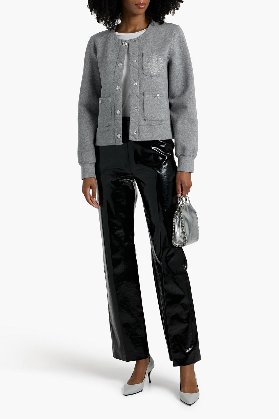 Veronica Beard Jenning Embroidered Cotton-blend Jersey Jacket In Gray