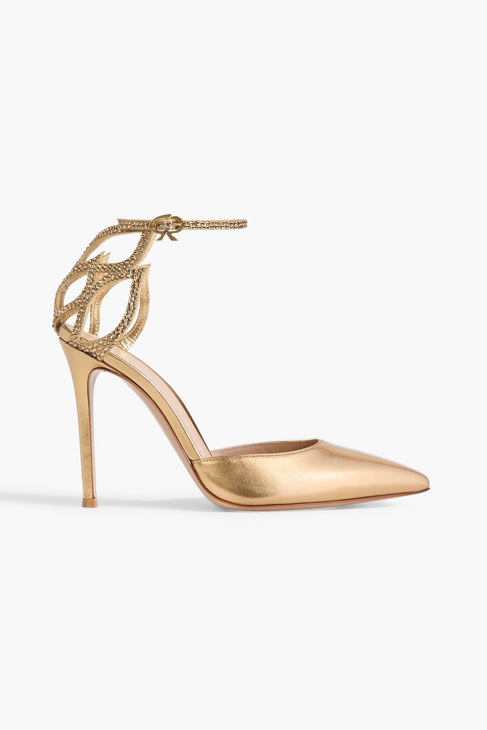 Gianvito Rossi Crystal Fleur 105 Metallic Leather Pumps In Gold