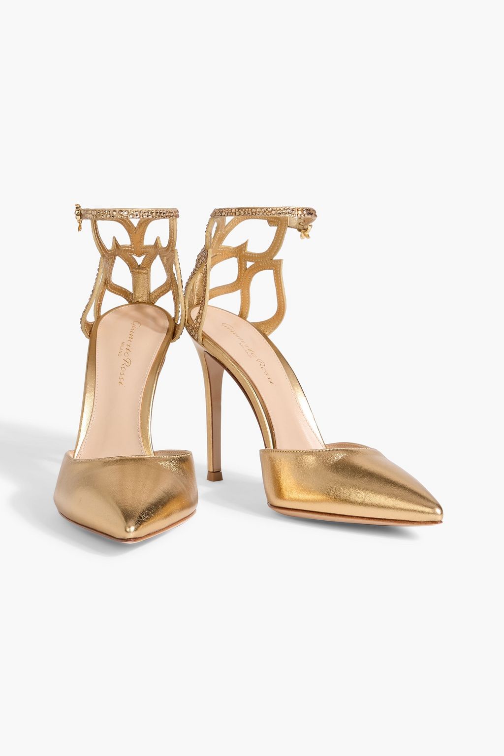 GIANVITO ROSSI Crystal Fleur 105  metallic leather pumps