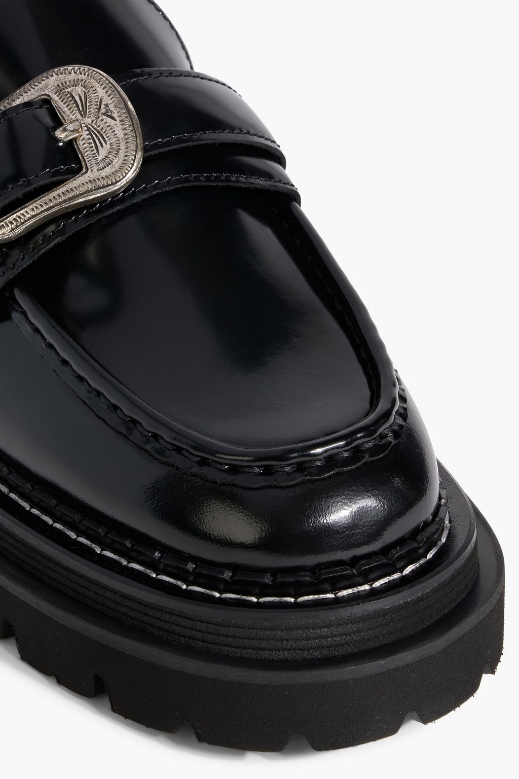 SANDRO Buckled glossed-leather loafers