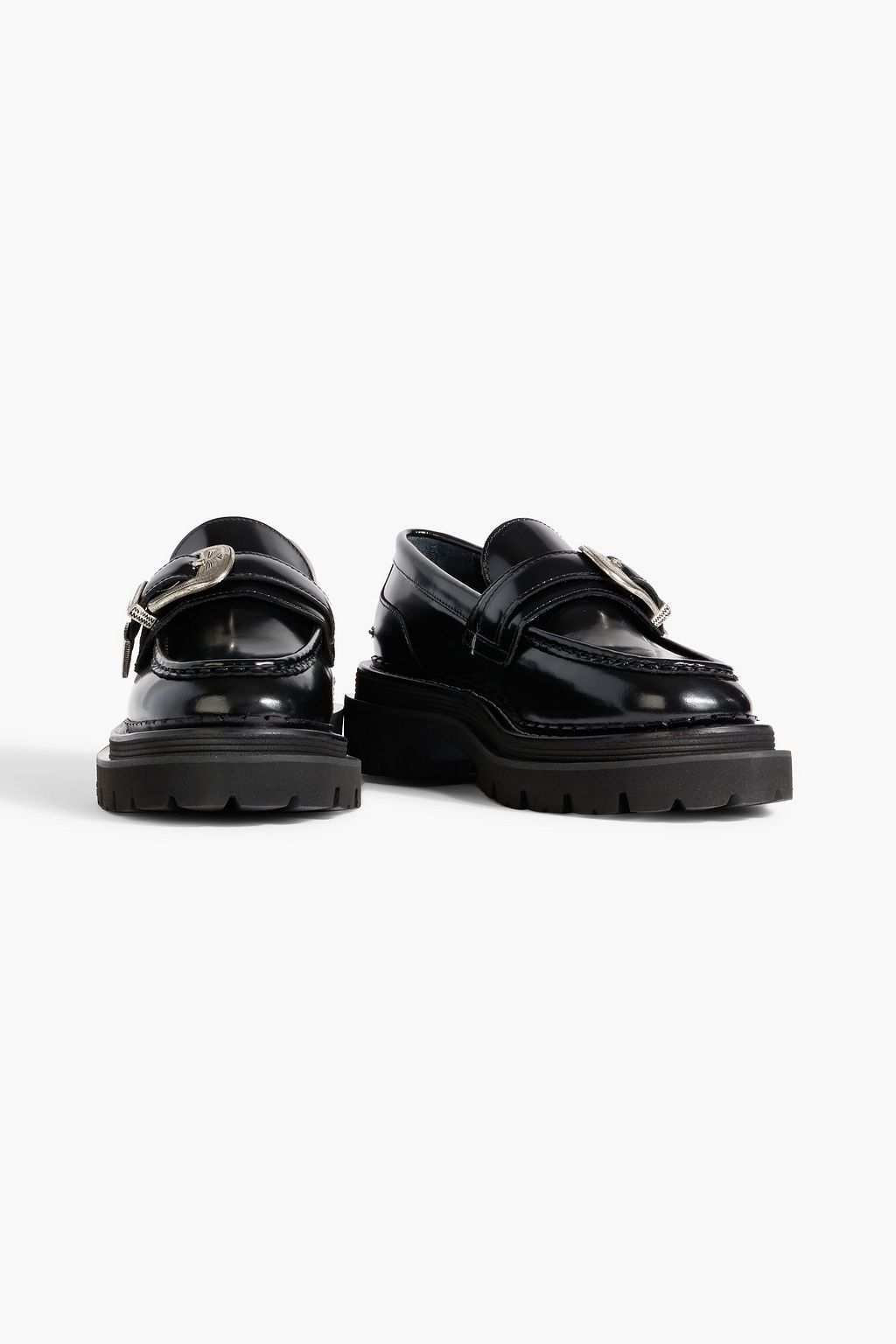 SANDRO Buckled glossed-leather loafers