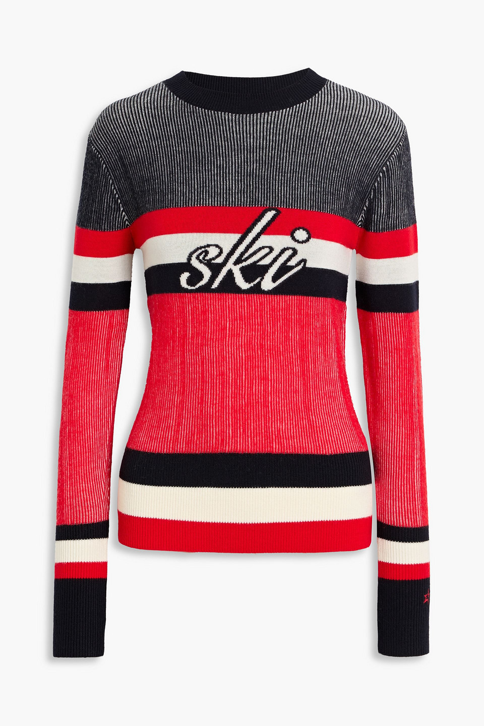 Perfect Moment Evie Ribbed Intarsia Merino Wool-blend Sweater In Red