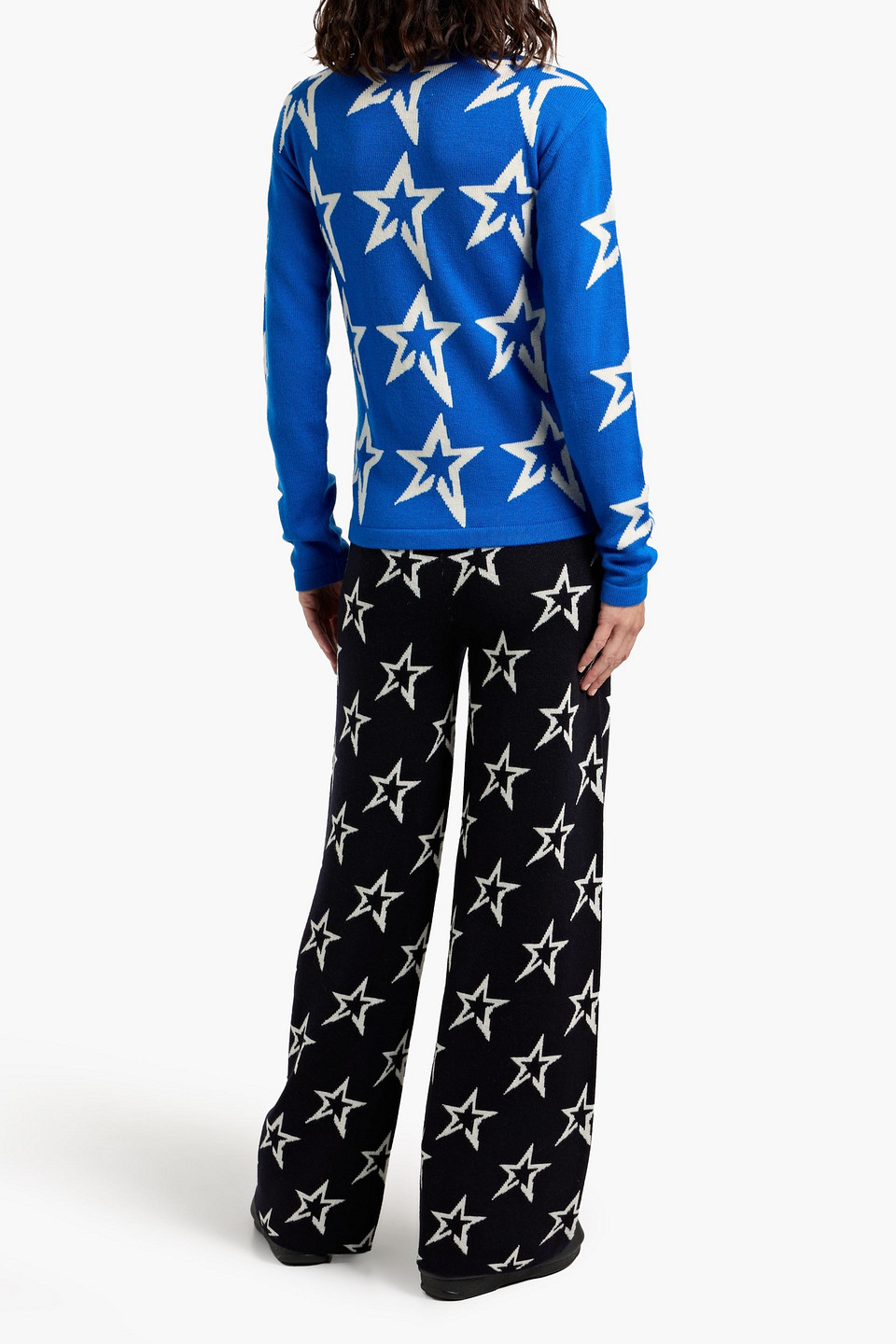 Perfect Moment Intarsia Merino Wool Turtleneck Sweater In Blue