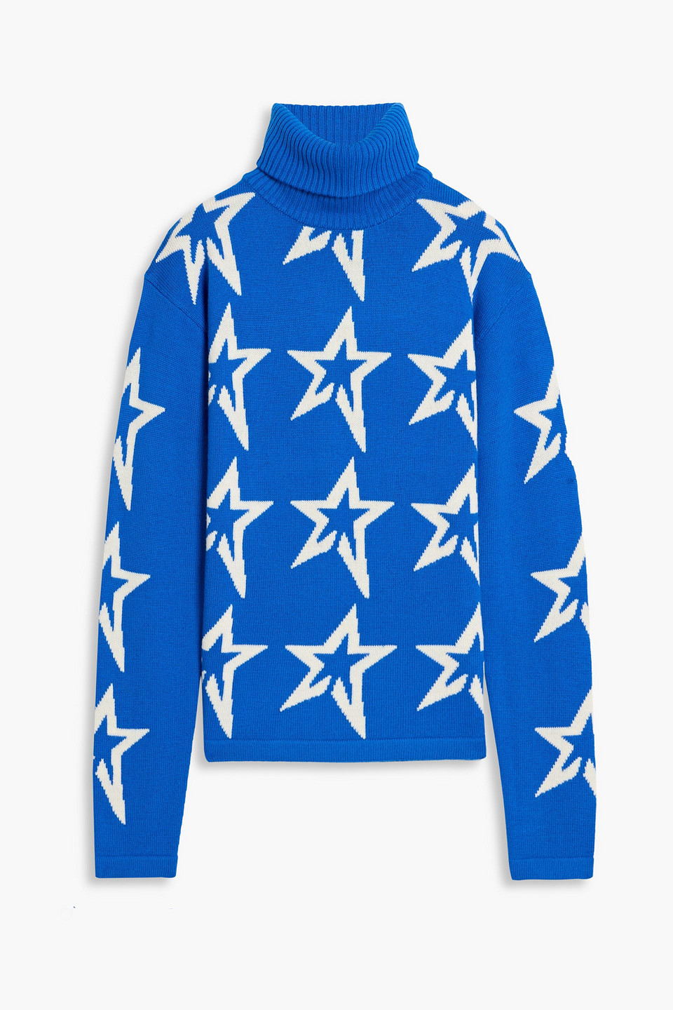Perfect Moment Intarsia Merino Wool Turtleneck Sweater In Blue