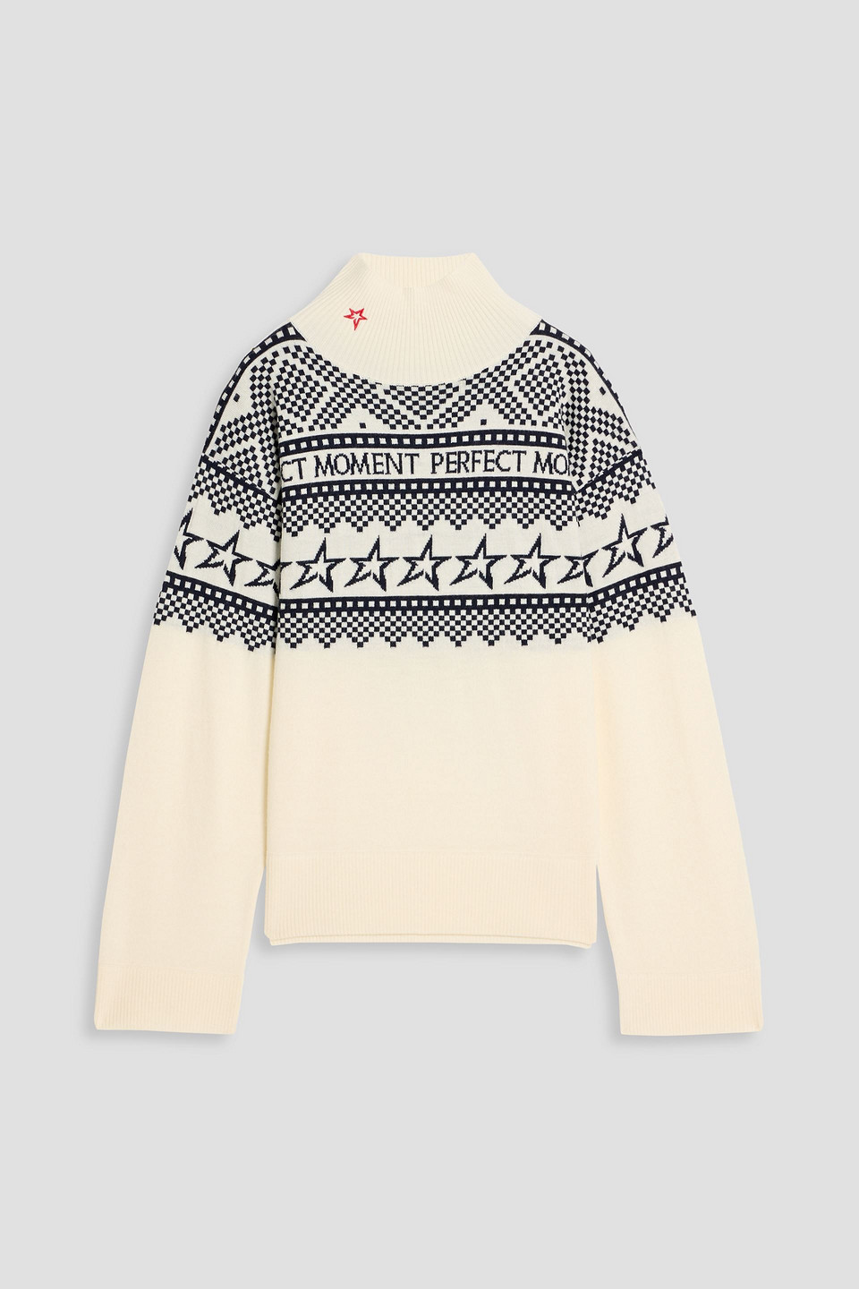 Perfect Moment Intarsia Merino Wool Turtleneck Sweater In Neutral