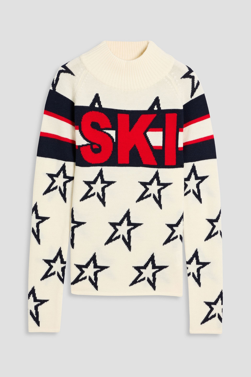Perfect Moment Brixen Intarsia Merino Wool Turtleneck Sweater In White