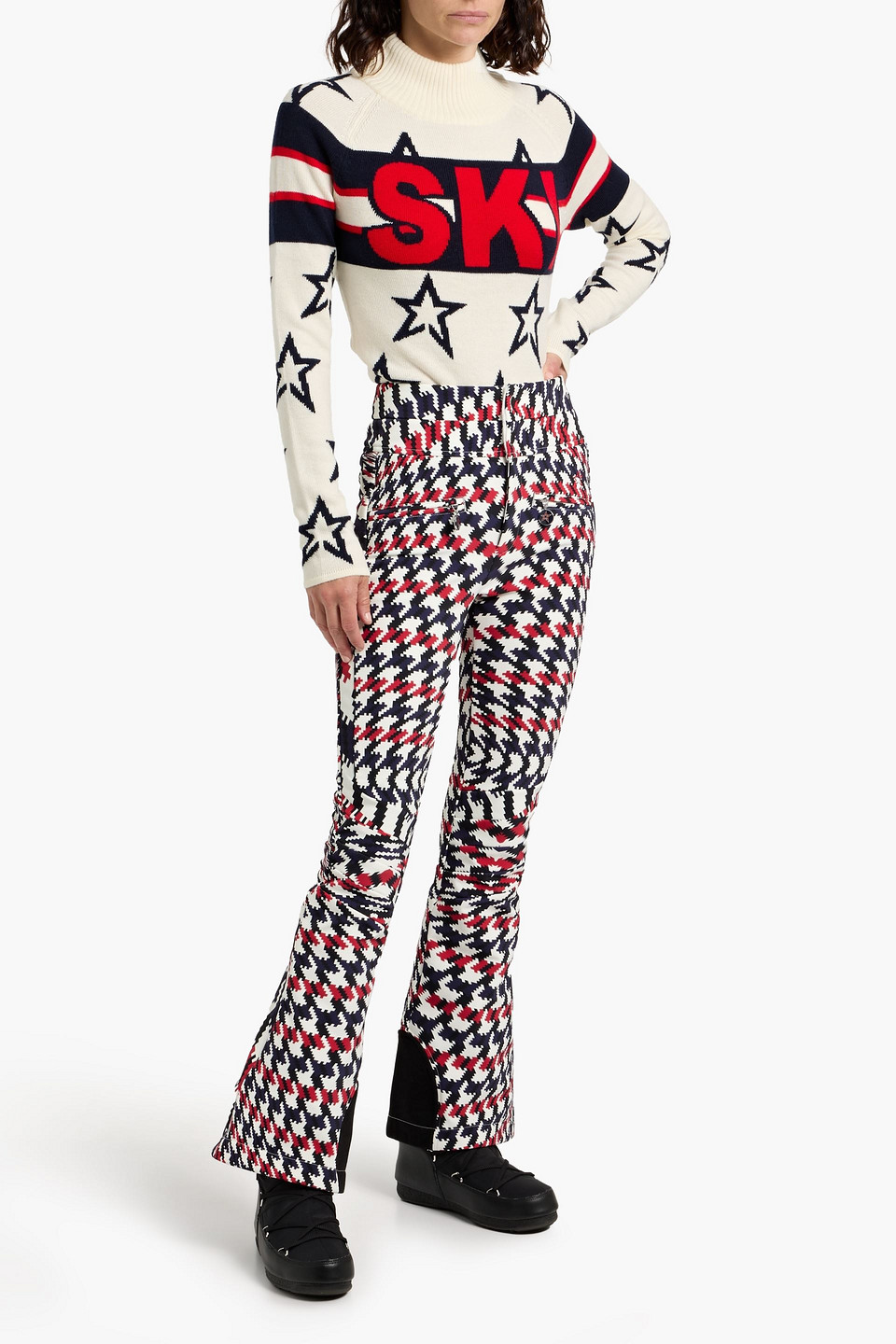 Perfect Moment Brixen Intarsia Merino Wool Turtleneck Sweater In White