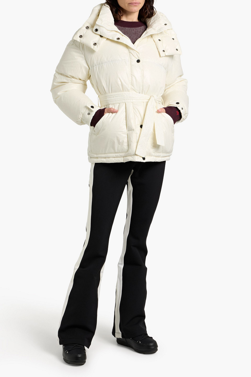 Perfect Moment Maya Quilted Hooded Down Ski Jacket In Neutral