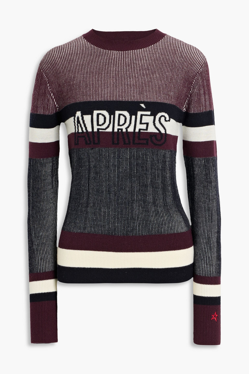 Perfect Moment Intarsia Merino Wool Sweater In Burgundy