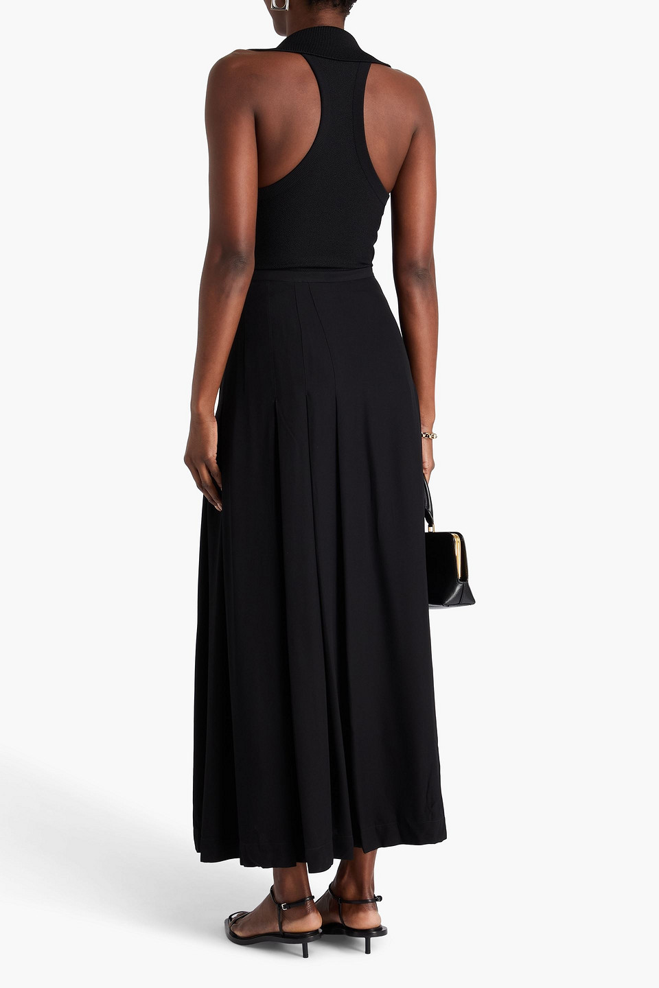 Totême Pleated Crepe-satin Maxi Wrap Skirt In Black