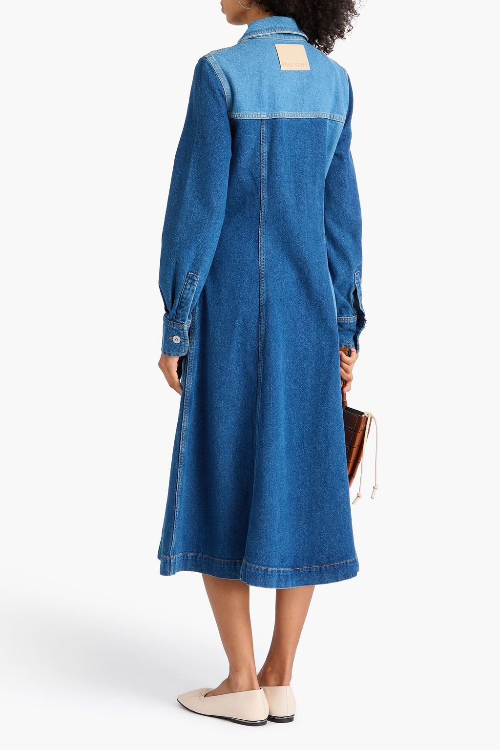 STINE GOYA Two-tone denim midi shirt dress