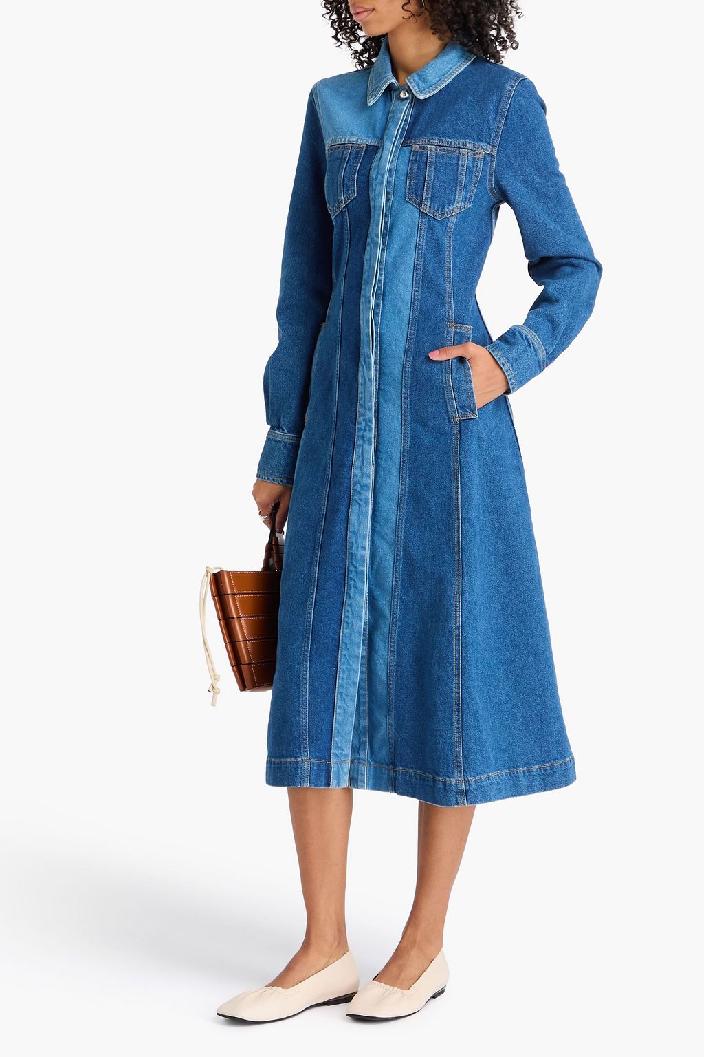 STINE GOYA Two-tone denim midi shirt dress