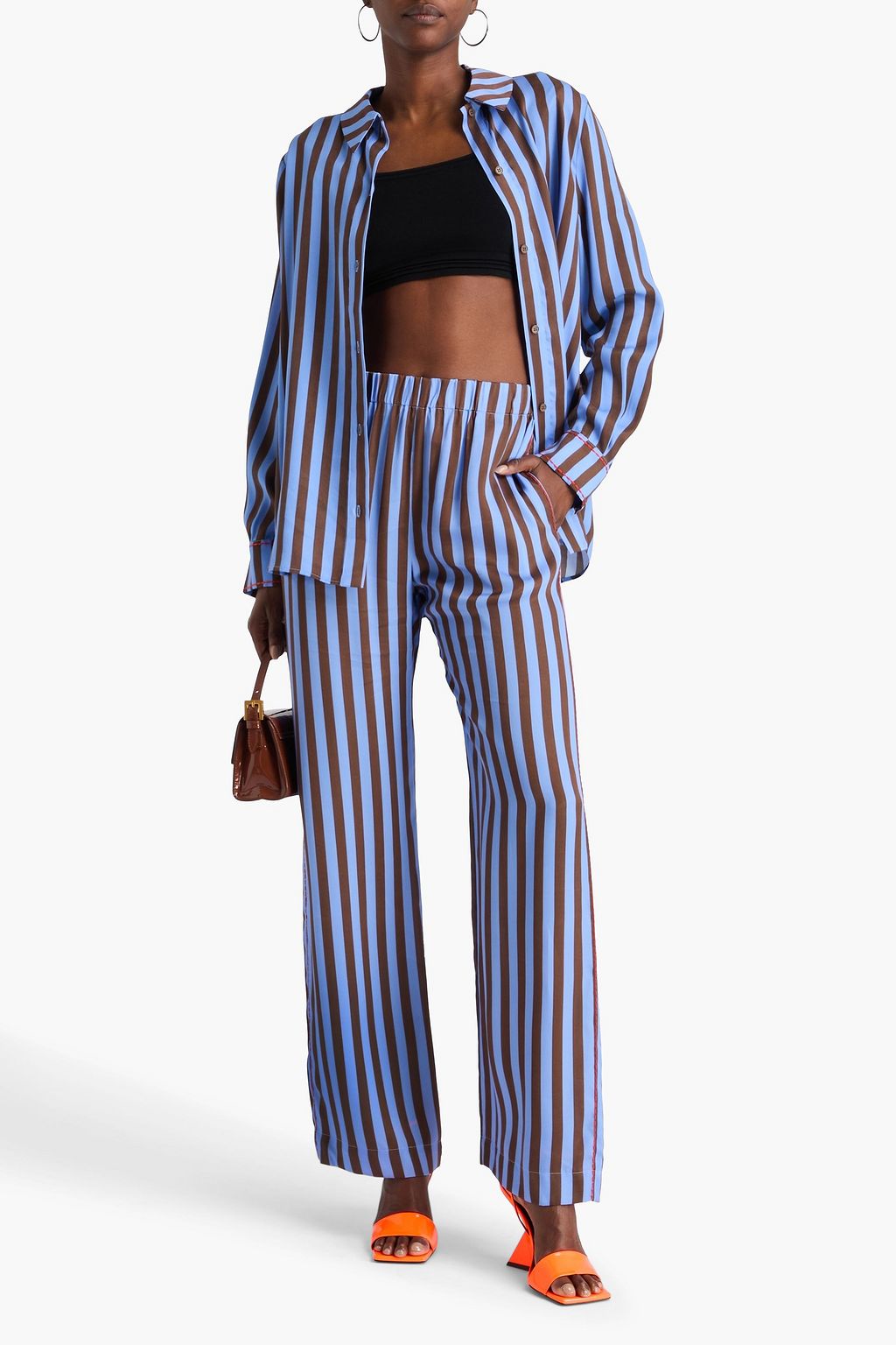 STINE GOYA Striped satin wide-leg pants