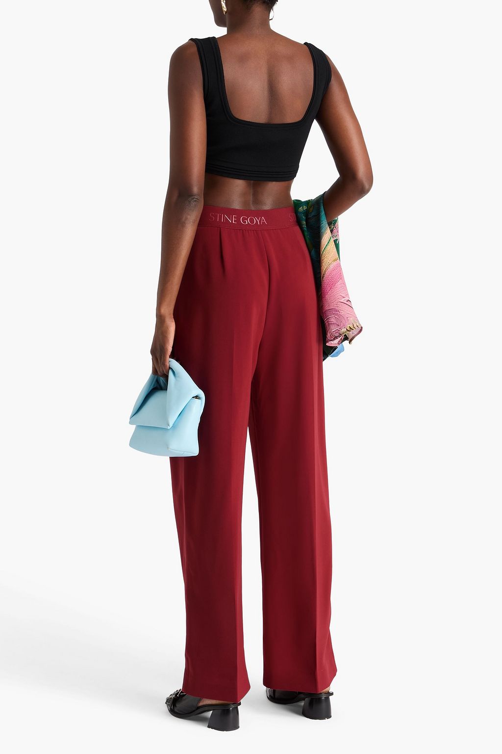 STINE GOYA Pleated crepe de chine wide-leg pants