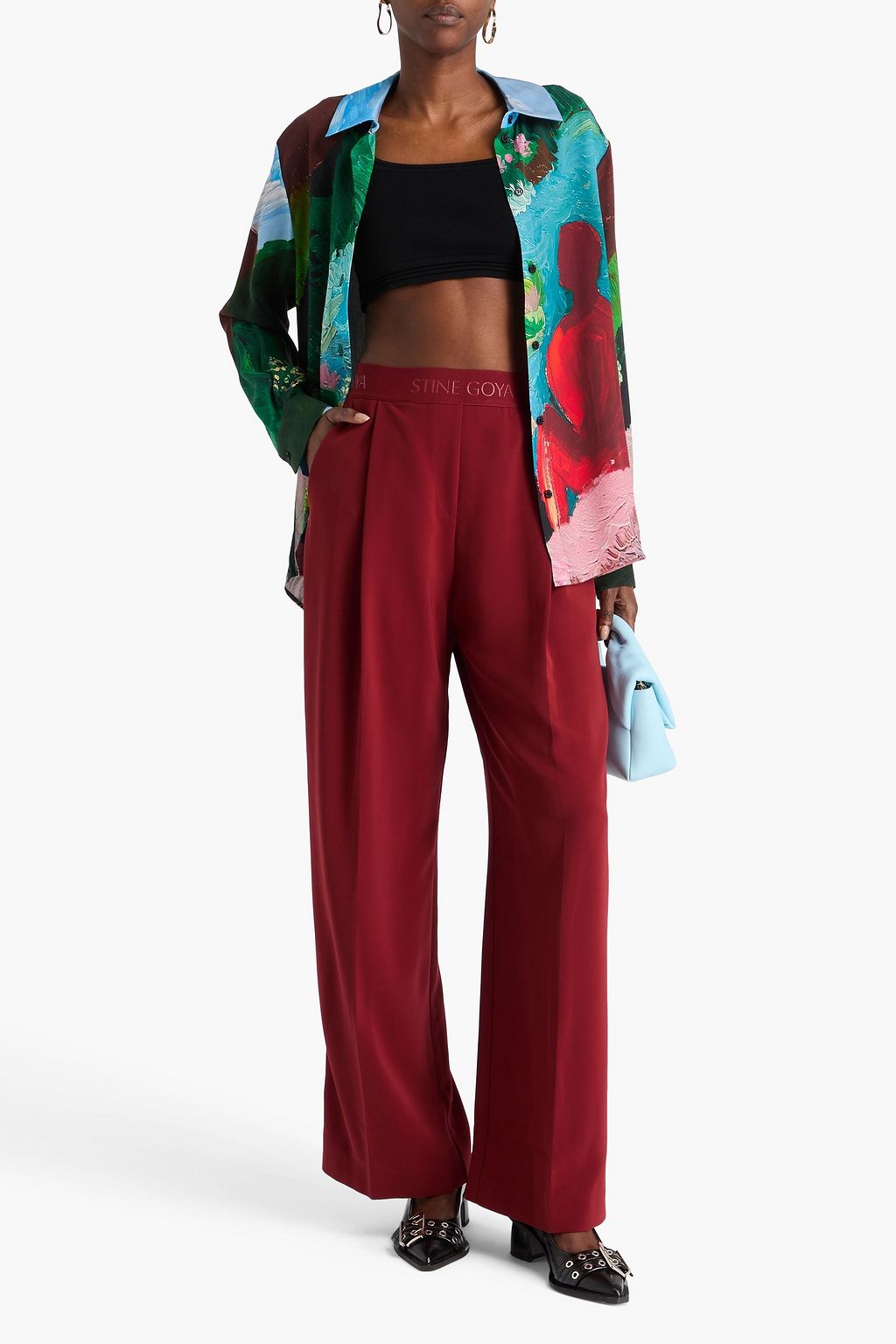STINE GOYA Pleated crepe de chine wide-leg pants
