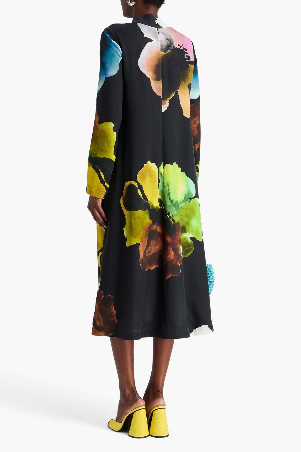 STINE GOYA Floral-print washed-satin midi dress
