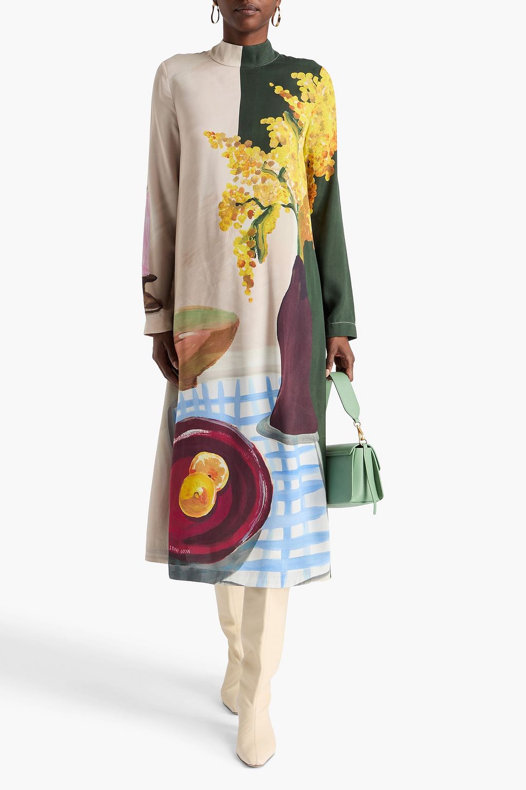 STINE GOYA Printed satin midi dress