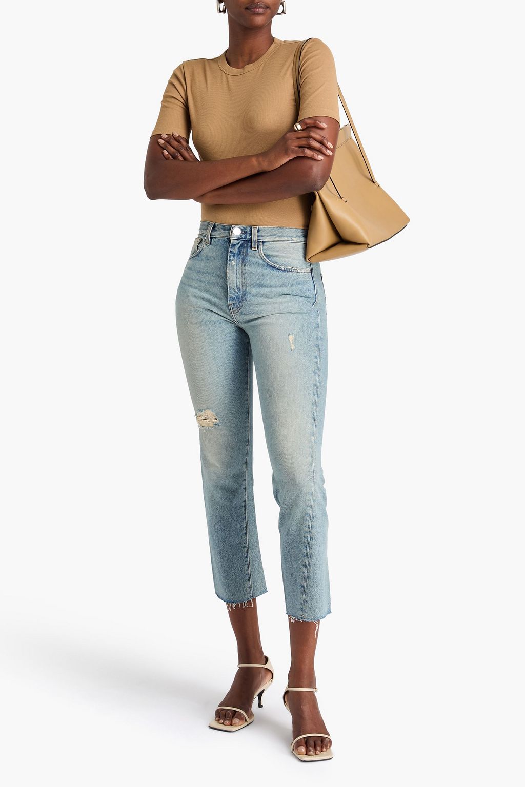 TOTEME Cropped distressed high-rise straight-leg jeans