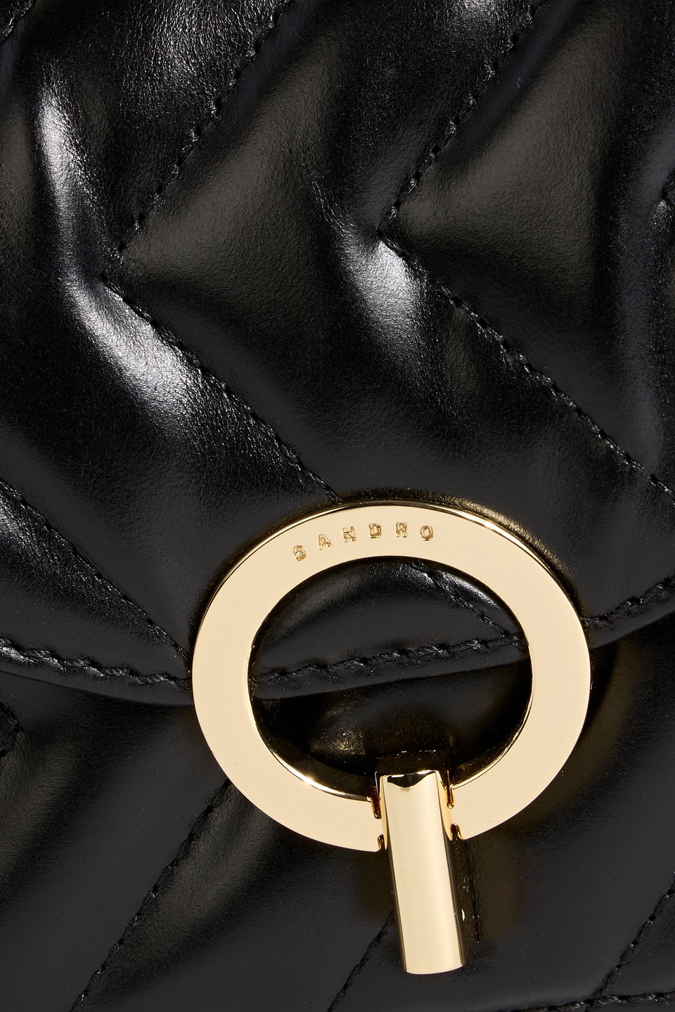Sandro Quilted Leather Shoulder Bag In Black