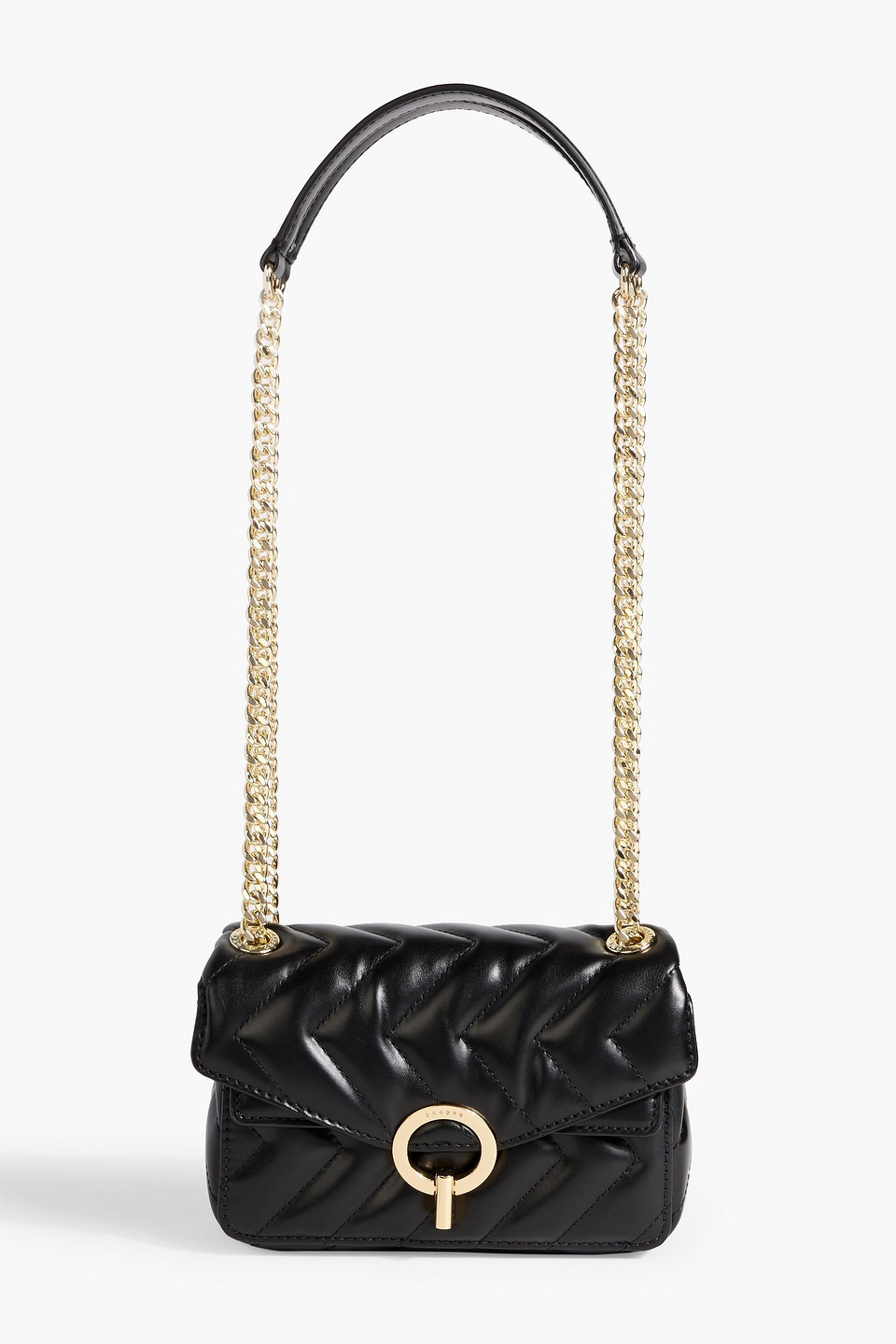 Sandro Quilted Leather Shoulder Bag In Black