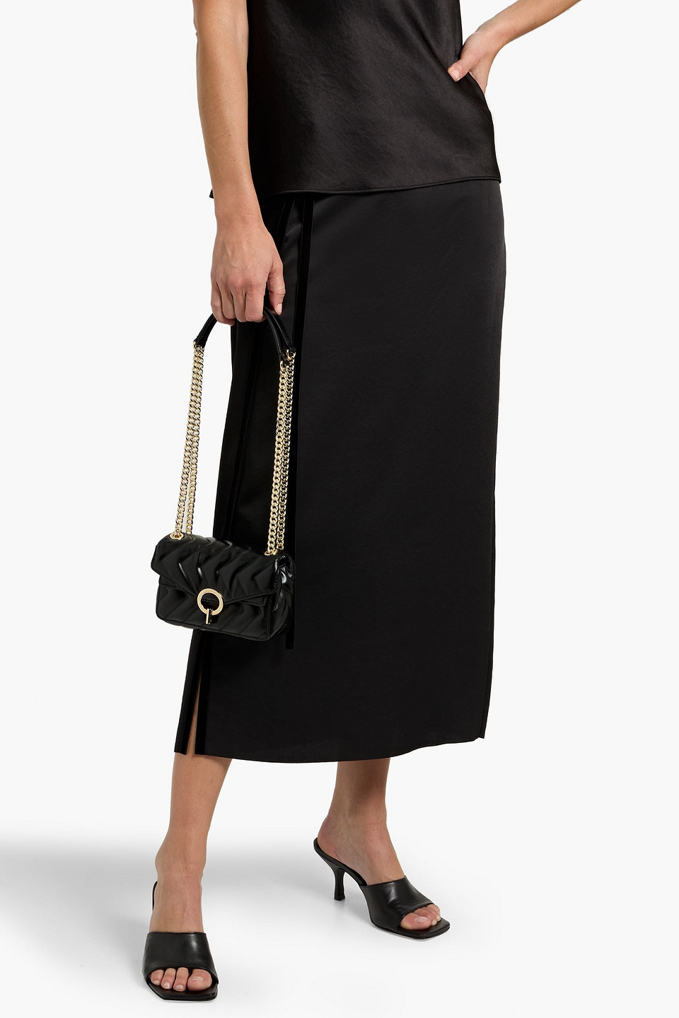 Sandro Quilted Leather Shoulder Bag In Black