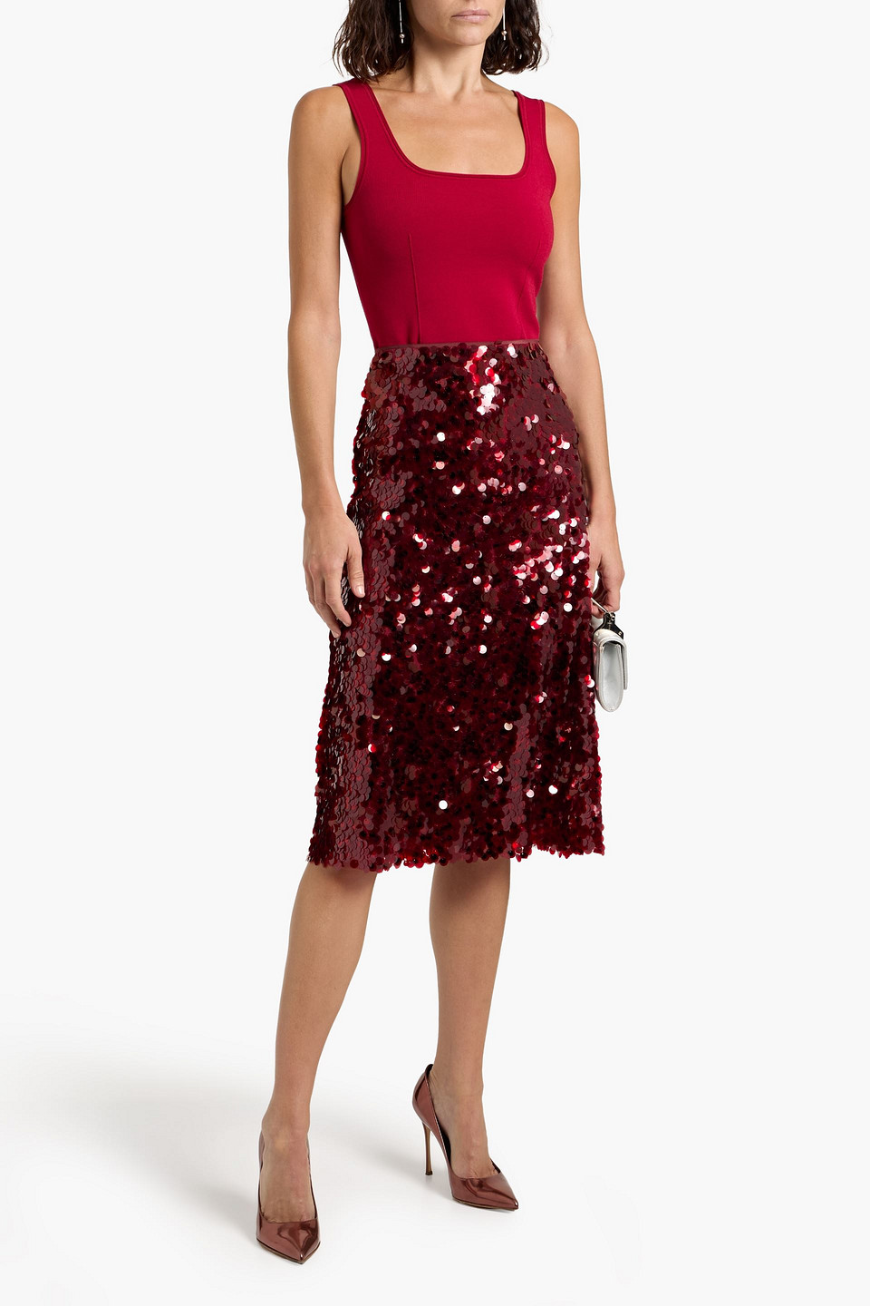 Vince Paillette Bias Skirt In Ruby Ink In Burgundy