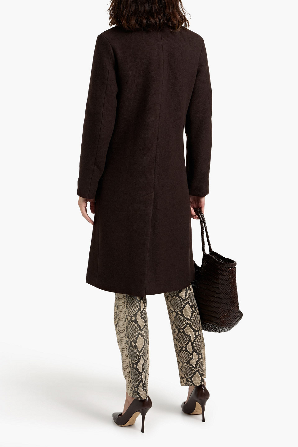 Vince Textured Wool-blend Double Breasted Coat In Brown