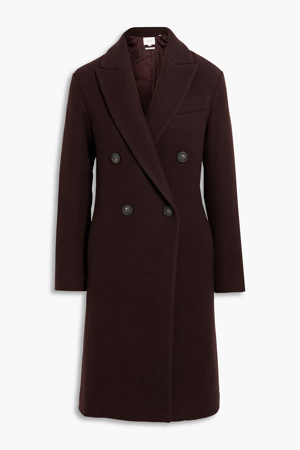 Vince Textured Wool-blend Double Breasted Coat In Brown