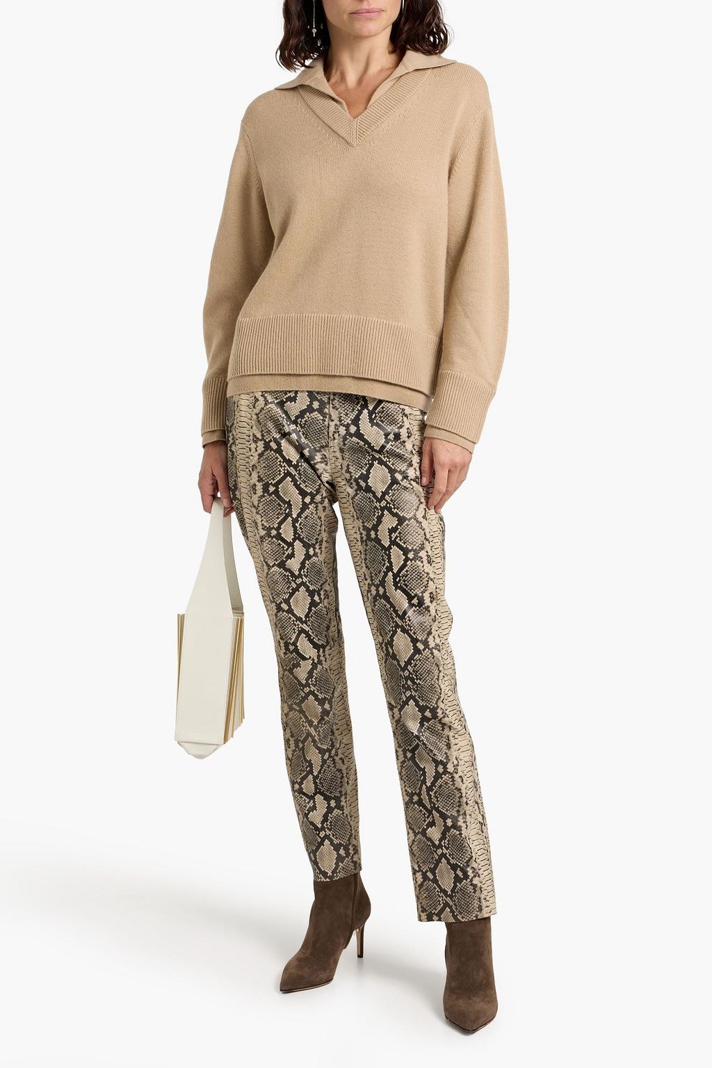 VINCE. Layered wool and cashmere-blend polo sweater